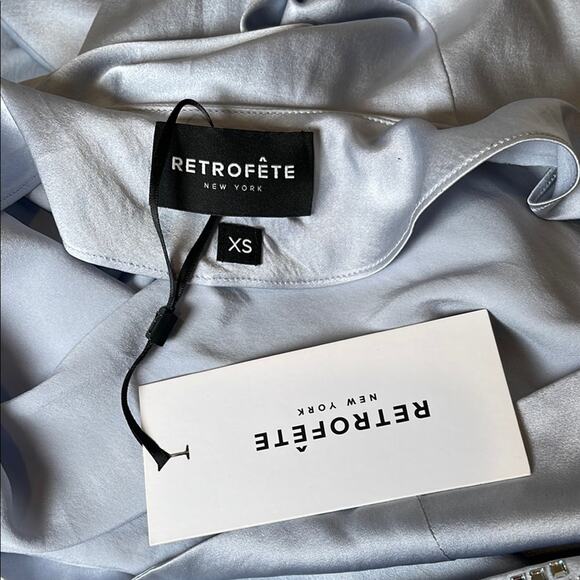 Retrofete Emery Crystal Embellished Silk Cowl Neck Dove Silver Maxi Dress Sz XS - Picture 8 of 8